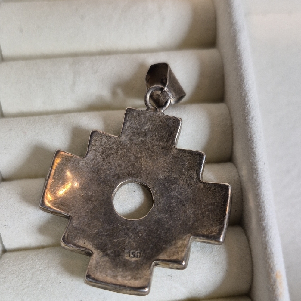 Silver Marked 950 Abalone Shell Pendant - image 2